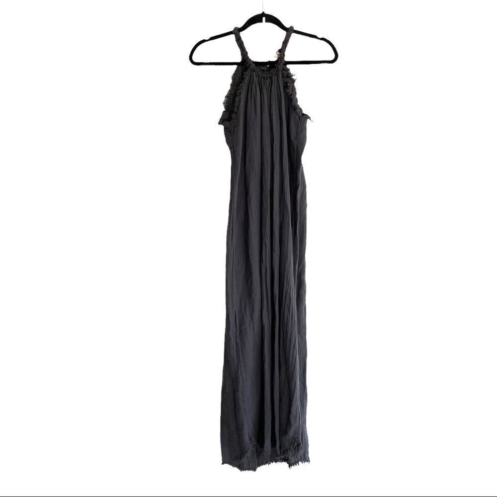SUNFLOWER Italy Linen Cotton Summer Sleeveless Halter Maxi Dress Gray XS